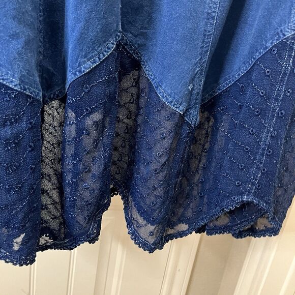 Studio West Blue Handkerchief Boho Lace Hem Midi Skirt Western Womens Size XL - Picture 8 of 11
